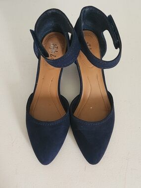 Style & Co. Navy Suede Pointed-Toe Ankle-Strap Heels